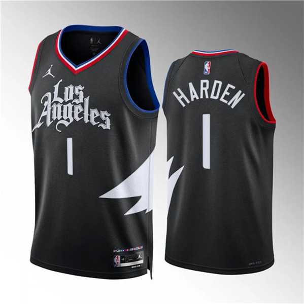 Men%27s Los Angeles Clippers #1 James Harden Black Statement Edition Stitched Jersey Dzhi